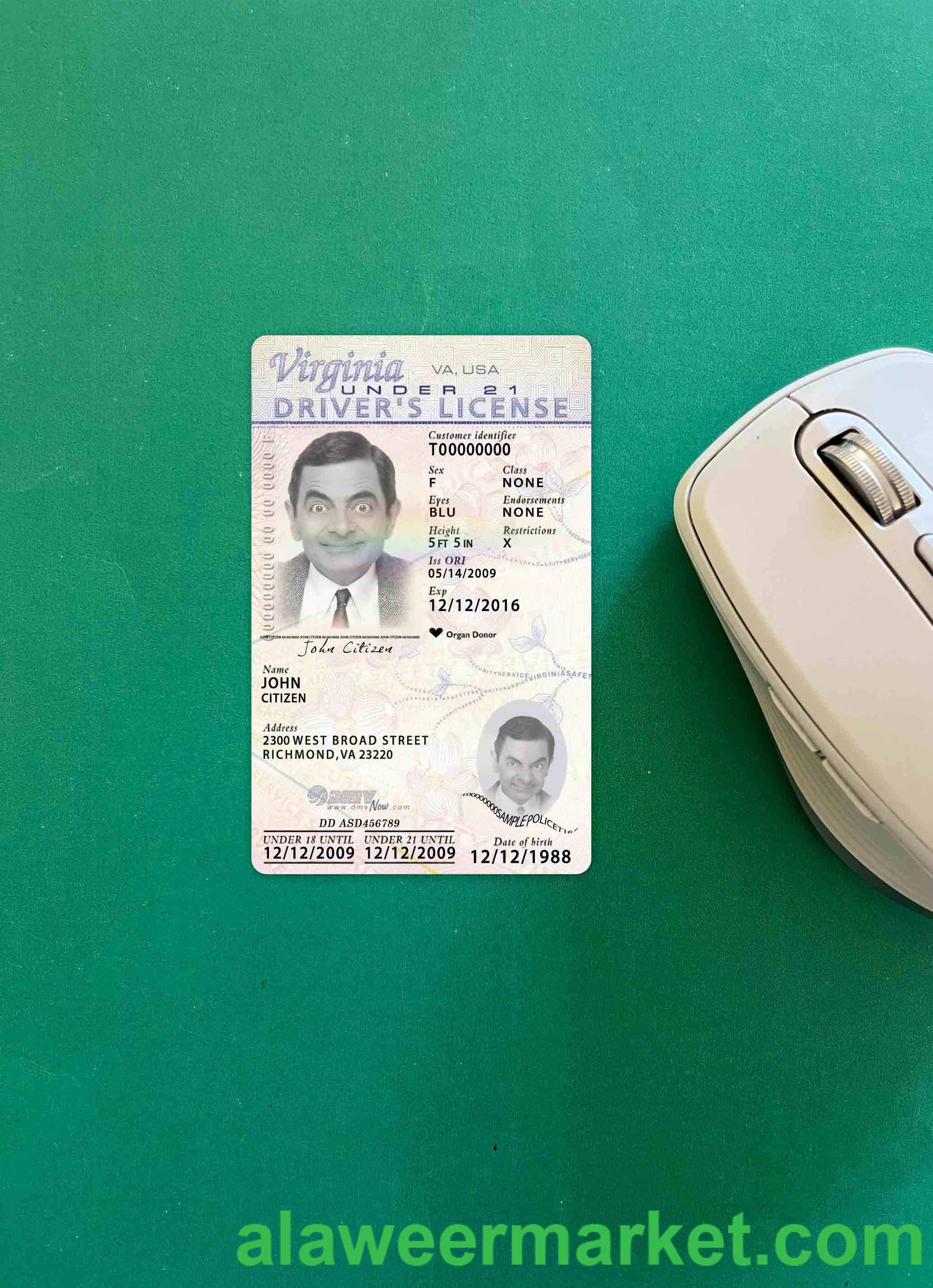USA Virginia driving license under 21 2009-present photolook FRONT